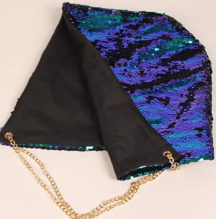 Anal | Mermaid Green to Black Flip Sequin Shimmer Bling Hood with Gold Chain - Perfectly Incorrect