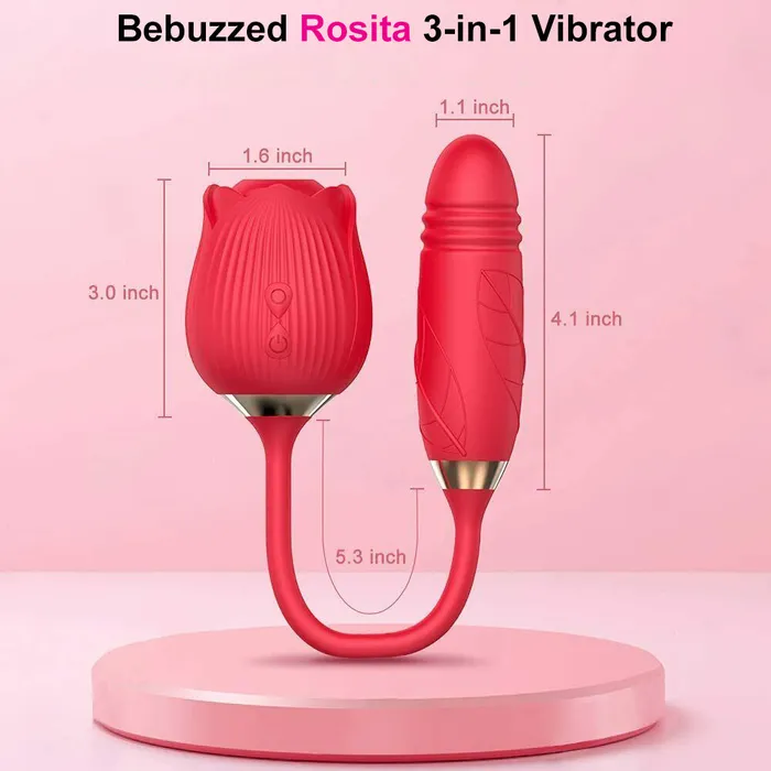 Female Sex Toys | BEBUZZED Rose Clitoral Stimulator Sucking Vibrator THRUSTING Dildo Clit Sucker Sex Toy