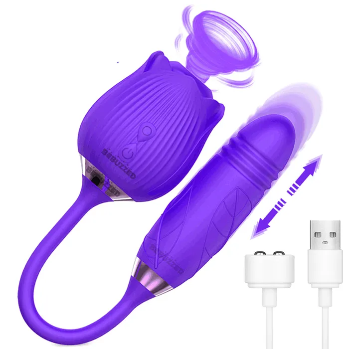 Female Sex Toys | BEBUZZED Rose Clitoral Stimulator Sucking Vibrator THRUSTING Dildo Clit Sucker Sex Toy