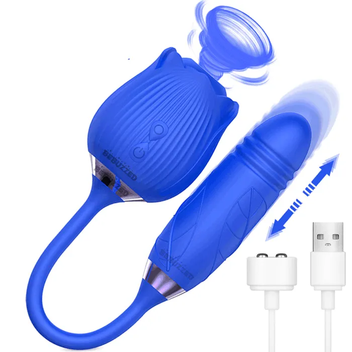 Female Sex Toys | BEBUZZED Rose Clitoral Stimulator Sucking Vibrator THRUSTING Dildo Clit Sucker Sex Toy