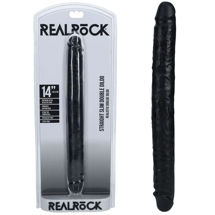 REALROCK 35cm Slim Double Dildo Black Shots Toys Dildos