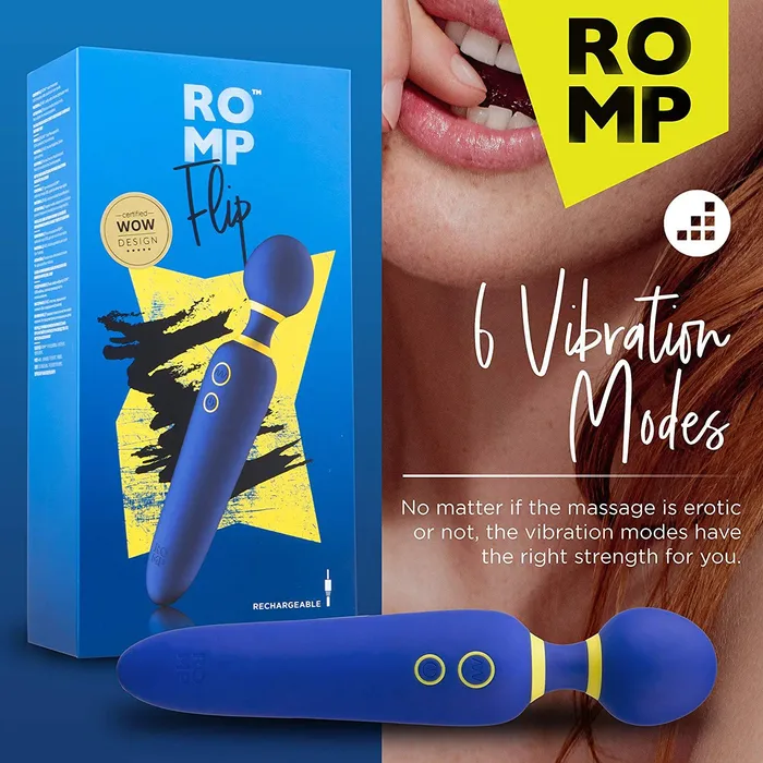 ROMP Flip - Personal Massage Wand Cordless Rechargeable & Waterproof Powerful Vibrating Massager with 6 Speed & 4 Mode Settings | Blue | Wow Tech Female Sex Toys ROMP Flip - Personal Massage Wand Cordless Rechargeable & Waterproof Powerful Vibrating Massager with 6 Speed & 4 Mode Settings | Blue | Wow Tech Female Sex Toys