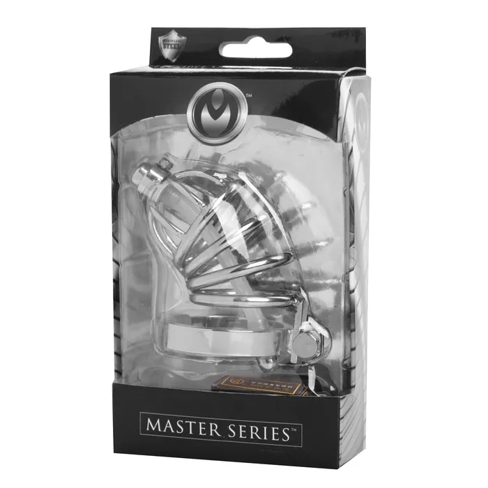 Stainless Steel Chastity Cage with Silicone Urethral Plug | Master Series Male Sex Toys
