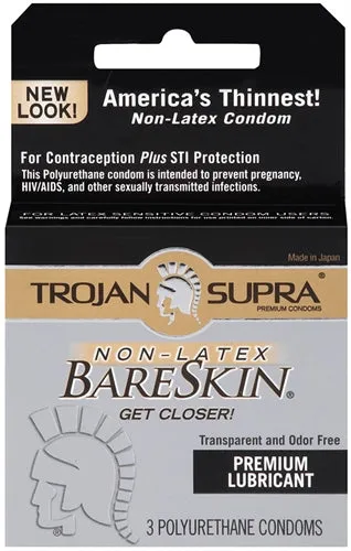 Trojan Condoms Enhancers Trojan Supra Bareskin Polyurethane 3 Pack