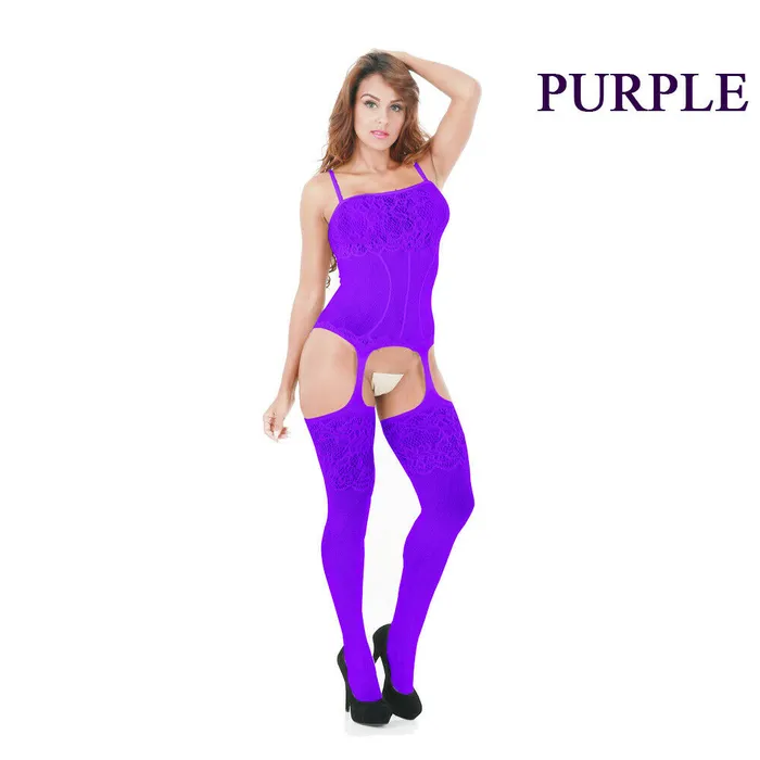 Vibrators Purple Floral Bodystocking Lingerie with Adjustable Bra Straps Perfectly Incorrect
