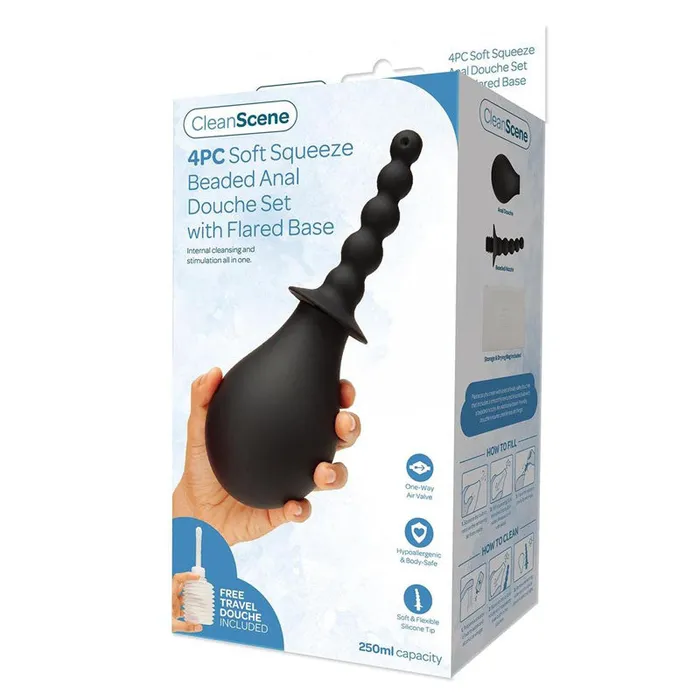 Xgen Products Male Sex Toys CleanScene 4 Piece Soft Squeeze Beaded Anal Douche Set with Flared Base