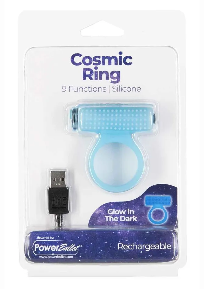 Powerbullet Male Sex Toys | Powerbullet Cosmic Ring Rechargeable Silicone Vibrating Cock Ring - Glow In